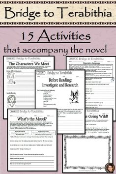 the bridge to terabihia activities for children and adults, with text that reads 15 activities that accompany the novel