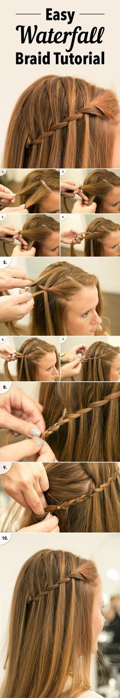 easy waterfall braid tutorial for diy wedding hairstyle ideas Waterfall Braid Tutorial, Quick Braids, Diy Wedding Hair, Waterfall Braid, Fishtail Braid, Short Hairstyle, Hair Dos, Hair Designs, Diy Hairstyles