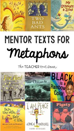 some books with the words mentor texts for metaphons on them and an image of children