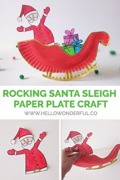 paper plate santa sleigh craft for kids to make with the help of an elf