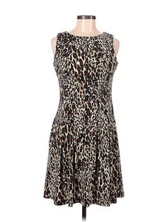 Gabby Skye Cocktail Dress Size: 8 Brown Dresses - used. 95% POLYESTER, 5% SPANDEX, A-Line, Boatneck, Print, Short, Sleeveless | Gabby Skye Cocktail Dress - A-Line: Brown Print Dresses - Used - Size 8 Sleeveless Leopard Print Dress For Fall, Leopard Print Summer Dress For Work, Summer Workwear Dress In Leopard Print, Fitted A-line Sleeveless Dress In Brown, Fitted A-line Sleeveless Brown Dress, Fitted Brown A-line Sleeveless Dress, Fit And Flare Sleeveless Fall Dress, Brown Cocktail Dress, Brown Cocktail