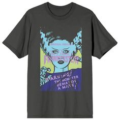 Dive into classic horror with this women's charcoal Universal Monsters crew neck short sleeve t-shirt, featuring a striking blue aquatic monster above captivating purple letters that read, "Monster Demands A Mate." Crafted from comfortable cotton, it combines style and softness. Embrace the unique design that pays homage to iconic creatures. For easy care, machine wash it on cold with like colors and tumble dry on low heat. Universal Studios Monsters, Universal Monsters, Classic Horror, Blue Shirt, Gender Female, Fabric Care, Graphic Tee, Age Group, Top Shirt