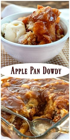 an apple pan dessert is shown in this collage