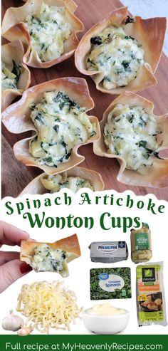 spinach artichoke wonton cups with cheese