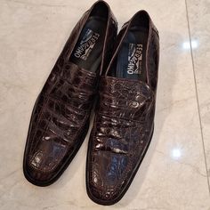 These Salvatore Ferragamo Men's Brown Crocodile Leather Shoes Are In Excellent Condition. Size 11 Us. Gently Used, No Stains Or Abrasions In Leather. They Retail For 2,800. Crocodile Leather Shoes, Salvatore Ferragamo Men, Salvatore Ferragamo Shoes, Ferragamo Shoes, Crocodile Leather, Shoes Color, Salvatore Ferragamo, Loafer Shoes, Leather Shoes