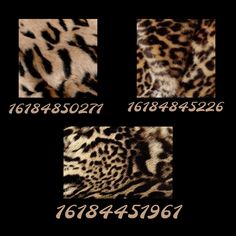 three pictures of different animal print patterns on black background, each showing the same color and size