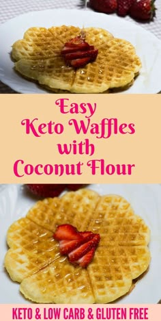 keto waffles with coconut flour and strawberries on the side are ready to be eaten