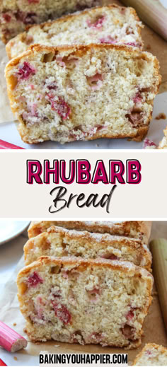 this rhubarb bread is made with fresh raspberries and has been sliced into