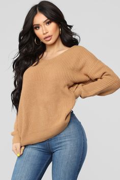 Available In Black, Camel, And Burgundy Long Sleeves V Neck Can Be Twisted Front Or Back 100% Acrylic Imported | Falls Favorite Girl Sweater II in Camel size 2X/3X by Fashion Nova Reversible Sweater, Fashion Nova Outfits, Camel Sweaters, Black Camel, Womens Loungewear, Girls Sweaters, Sweater Fashion, Rompers Women, Look Fashion