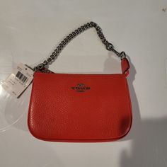 Nwt. Bright Orange Pebble Leather Coach Mini Handbag W Silver Hardware Trendy Leather Wallets For Shopping, Coach Leather Crossbody Wallet, Coach Leather Crossbody Clutch, Coach Leather Clutch For Daily Use, Coach Leather Pouch Clutch, Trendy Coach Clutch Bag, Coach Leather Coin Purse, Coach Leather Coin Purse For Everyday, Coach Leather Coin Purse For Daily Use