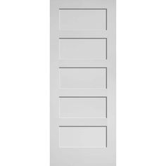 a white door with four horizontal panels on the front and side panel, which is painted in