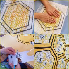 the process of making bees and honeycombs from construction paper