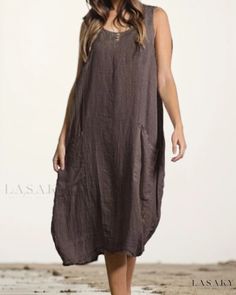 Lasaky - Sleeveless Linen-Cotton Maxi Dress with Flowy Silhouette Brown Sleeveless Dress With Buttons, Brown Sleeveless Sundress Midi Dress, Brown Sleeveless Sundress, Sleeveless Linen Dress, Monochrome Outfit, Performance Dresses, Sophisticated Dress, Elegant Skirt, Linen Maxi Dress