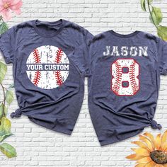 Welcome to my Etsy shop! Baseball Shirt with Name Back and Front, Custom Baseball Tee, Baseball Team Shirts, Baseball Mom Tshirt, Baseball Player Shirt, Number Shirt. Baseball Player Tee Baseball Dad Shirt Baseball Birthday Baseball Boy Shirt Baseball Family Tee Baseball Season Tee Baseball Shirt with Name Back and Front is the ultimate way to personalize your game day look. Whether you're cheering from the stands in a Custom Baseball Tee or suiting up in matching Baseball Team Shirts, our collection has something for every fan. Perfect for proud parents, our Baseball Mom Tshirts and Baseball Dad Shirts show your support in style. For the players, a Baseball Player Shirt or Number Shirt is a must-have, whether it's for a Baseball Birthday or the start of the Baseball Season. Don't forget t Custom Print Cotton T-shirt For Baseball Season, Custom Print Crew Neck T-shirt For Baseball Season, Crew Neck Top With Custom Print For Baseball Season, Baseball Team Shirts, Baseball Mom Tshirts, Baseball Boy, Baseball Team Shirt, Baseball Dad Shirts, Baseball Family