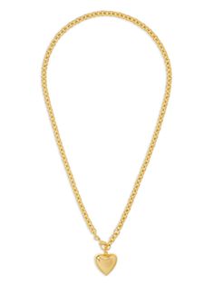 Roxanne Assoulin Little Puffy Heart Necklace - Farfetch Gold Plated Heart Necklace With Chain, Gold Chain Necklace With Heart Charm, Gold Link Chain Necklace With Heart Charm, Gold-tone Heart Pendant Necklace With Lobster Clasp, Heart Pendant Chain Necklace In Gold Metal, Heart-shaped Gold-tone Chain Necklace, Gold Chain Necklace With Heart Pendant, Gold-plated Heart Pendant Chain Necklace, Gold-tone Heart Necklace With Gold Chain