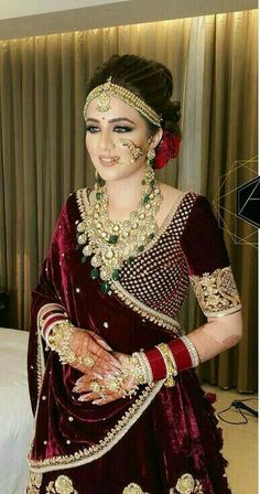 Pakistani Bridal Makeup, Velvet Blouse, Bridal Lehenga Red, Bridal Outfit, Indian Bridal Hairstyles, Indian Bridal Wear, Indian Bridal Fashion