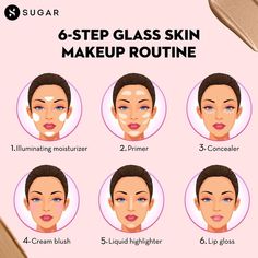 Highlighter Makeup Guide, Makeup Tutorial Face Step By Step, Glass Look Makeup, How To Apply Natural Looking Makeup For Beginners, Basic Makeup Looks For Beginners, Makeup Process Step By Step, Natural Makeup Guide, Camera Ready Makeup Tips, Basic Makeup Routine For Beginners