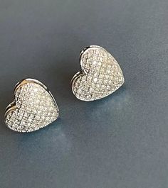 Classic Pave Diamond Heart Earrings  0.50ct  H I1 1.3cm  Solid piece, exceptional price.    Brand new gift box Diamond Heart Earrings, Earrings Studs, Charm Rings, Heart Earrings Studs, Pendant Bracelet, Bracelets And Charms, Diamond Heart, Heart Earrings, Pave Diamonds