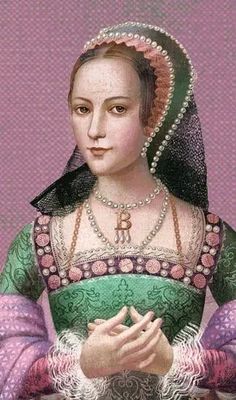 an old painting of a woman wearing a green dress and pink hat with pearls on her head