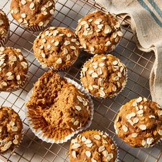 several muffins cooling on a wire rack