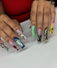 Fye Nails, Hard Nails, Colored Acrylic Nails, Glow Nails, Exotic Nails, Long Acrylic Nails Coffin, Pink Acrylic Nails