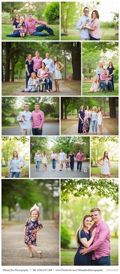 a collage of family photos taken in the park with their children and moms