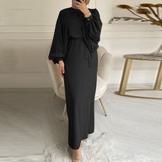 Modest Muslim Robe Dress with Long Sleeves - Perfect for Everyday Wear Muslim Dress Abaya, Casual Evening Dresses, Dress Muslim, Islamic Dress, Mode Abaya, Lantern Sleeve Dress, Muslim Dress, Abaya Dress, Long Sleeve Casual Dress