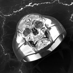 "Amazing Marine Corps Skull Ring with EGA located on the forehead of the skull. Available in sterling silver, 10k or 14k gold *Every ring we design and handcraft is made by a Marine Corps Veteran at our shop in Lakewood, Colorado - Proudly Made in USA. *Amazing Custom Marine Corps Ring made by a USMC Veteran. Officially licensed and approved by the US Marine Corps! *MADE BY A MARINE FOR MARINES! (TM) *These USMC Rings are Solid, bold, powerful and of substantial weight! Durable and Marine Tough! Usmc Retirement, Marine Corps Rings, Eagle Globe Anchor, Eagle Skull, Lakewood Colorado, Usmc Veteran, Marine Corps Veteran, Graduation Rings, Forever Rings