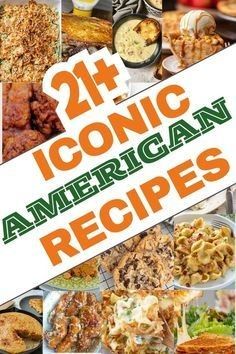 the cover of an american recipe book with images of different food items and words on it