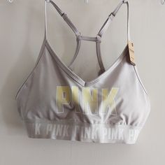 Brand New Sports Bra By Vs Pink Silver And Yellow Sporty Loungewear Bra, Pink Sports, Pink Sports Bra, Sports Bras, Vs Pink, Women's Intimates, Victoria Secret Pink, Pink Ladies, Sports Bra