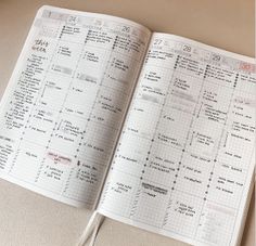 an open planner book sitting on top of a table