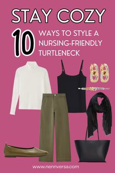 This blog post highlights 10 stylish ways to wear a nursing-friendly turtleneck. Discover versatile outfit ideas that offer both warmth and easy nursing access, ensuring you stay fashionable and comfortable during cooler months. Nursing Friendly Outfits, Creative Outfit Ideas, Turtleneck Outfits, Turtleneck Layering, Turtleneck Outfit