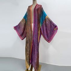 One Size fits S-3X/4X Kimono length: 58inch Material: Poly Silk (a lightweight, smooth, and shiny fabric that drapes and flows very well. An affordable alternative to silk) One Size Fits Most Size Chart Long Silk Flowy Kimono, Long Multicolor Party Kimono, Elegant Long Multicolor Kimono, Elegant Flowy Multicolor Kimono, Elegant Multicolor Flowy Kimono, Unique Kimono, Mandala Floral, Maxi Kaftan, Shiny Fabric