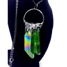 An Amazing Huge And Unique Green Rainbow Aura Quartz Cystal Crafted Into A Beautiful Gothic, Renaissance / Medieval Pendant, Hung From An 18" Long Gunmetal Chain. This Isn't Your Typical Jewelry Piece, And It Will Definitely Be One Of A Kind. The Metal Work Is Hand Done By Me Using A Silver Bearing Low Melting Alloy. Crystal Has A Nice Border Guarding A Beautifully Bright Green Rainbow Crystal. This Pendant Can Come With A 18in Gunmetal Chain That Will Be Attached. Ask If You Perfer Another Size. Handmade Jewelry, Handmade, Quartz Crystal, Healing, Reiki, Wicken, Wicca, Healing Crystals, Men's Fashion, Women's Fashion, Unisex Jewelry, Handmade Jewelry, Renaissance, Gothic, Rocker, Bohemi Wicca Healing, Medieval Pendant, Green Aura, Handmade Crystal Necklace, Rainbow Aura Quartz, Green Rainbow, Rainbow Aura, Aura Crystals, Quartz Crystal Necklace