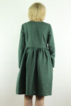 "Spring dress, Write the selected color in the message Linen women dress, summer dress. Handmade dark blue linen dress with 3/4 long sleeves and 2 pockets , perfect for casual wear and suitable for any occasion in any season Details: - 100% natural linen produced in Europe ; - medium weight (180 gram per square meter); - color: bottle green, could be any from our colors catalog (color samples at the photo); Made to order, approximately one week, If you have any questions please message me and I Green Linen Dress For Fall, Green Linen Dress With Pockets, Green Linen Dresses For Fall, Linen Long Sleeve Midi Dress With Pockets, Long Sleeve Linen Midi Dress With Pockets, Linen Casual Dress, Linen Summer Dress, Blue Linen Dress, Color Catalog