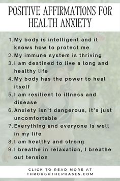 a poster with the words positive affirmations for health and it is shown