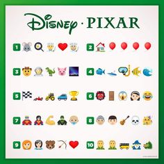 the disney pixar poster is shown with many different characters and numbers on it