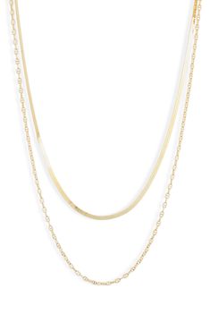 Instantly create a sophisticated layered effect with this gold-plated sterling silver multistrand necklace. 16" length; 2" extender Sterling silver with goldtone plate Imported Gold Layered Snake Chain Necklace, Everyday Gold Herringbone Necklace With Double Chain, Gold-tone Multi-strand Adjustable Layered Necklace, Classic Gold Multi-strand Necklace, Gold Double Strand Herringbone Necklace With Adjustable Chain, Classic Gold Layered Necklace With Double Chain, Gold-tone Double Strand Jewelry For Layering, Gold-tone Multi-strand Necklace For Layering, Gold-tone Multi-strand Necklaces For Layering