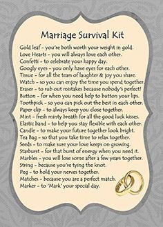 a marriage survival kit with two wedding rings