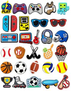 a bunch of different items that are on a white surface, including video game controllers and basketballs