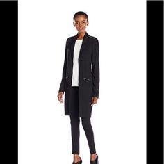 Long Black Jacket By Tart. Zipper Detail, Brand New With Tags, No Flaws. Bin 1 Elegant Fall Outerwear With Zipper Closure, Sleek Fall Outerwear With Zip Fly, Sleek Outerwear For Layering In Fall, Sleek Fall Outerwear For Layering, Sleek Outerwear For Fall Layering, Fitted Workwear Outerwear With Zip Fly, Fitted Outerwear With Zip Fly For Work, Tailored Long Sleeve Blazer With Zipper Closure, Fall Office Blazer With Zipper Closure