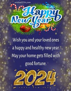 a happy new year card with gold lettering