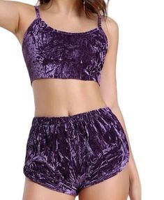 Purple Velvet - 2 piece Crop Top with Short House Move, Velvet Crop Top, Velvet Shorts, Shorts Co Ord, Sports Style, Lingerie Outfits, Crop Top And Shorts, Cropped Cami, Cami Crop Top