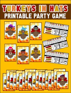 turkeys in hats printable party game