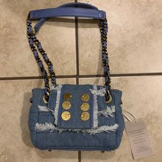 Never Worn- So In Brand New Condition. Tags Still On. Denim Fringe Denim Shoulder Bag With Branded Hardware, Spring Denim Blue Crossbody Shoulder Bag, Designer Denim Shoulder Bag With Branded Hardware, Chic Denim Shoulder Bag For Shopping, Designer Blue Denim Bags, Chic Denim Shoulder Bag For Spring, Chic Denim Blue Shoulder Bag For Spring, Chic Blue Denim Shoulder Bag, Blue Denim Bag With Branded Hardware