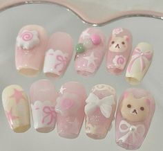 Rilakkuma Korilakkuma, Kawaii Nail Art, Halloween Acrylic Nails, Short Coffin, Cute Simple Nails, Girly Acrylic Nails, Hello Kitty Nails, Pretty Gel Nails, Really Cute Nails