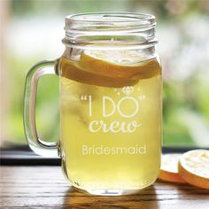 Engraved I Do Crew Mason Jar - Sunny Jar Personalized™ Mason Jar Glasses, Mason Jar Mugs, Personalized Mason Jars, Drinking Jars, Bridal Party Favors, Mason Jar Wedding, Tree Carving, Great Wedding Gifts, Engraved Wedding