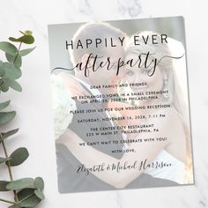 an image of a wedding card with the words happily ever after party