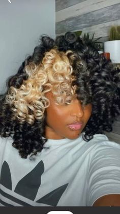 Skunk Stripe Crochet Hair, Mohawk Hairstyle Black Women, Crimping Natural Hair, Jumbo Curls On Natural Hair, Curling Rods Hairstyles, Curly Bush Weave Black Women, Perm Rod Set Black Women, Crimps Hairstyles For Black Women Short, Black And Blonde Hair Black Women Curly