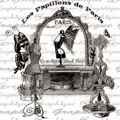 an advertisement for the paris fashion show, featuring mannequins and other items